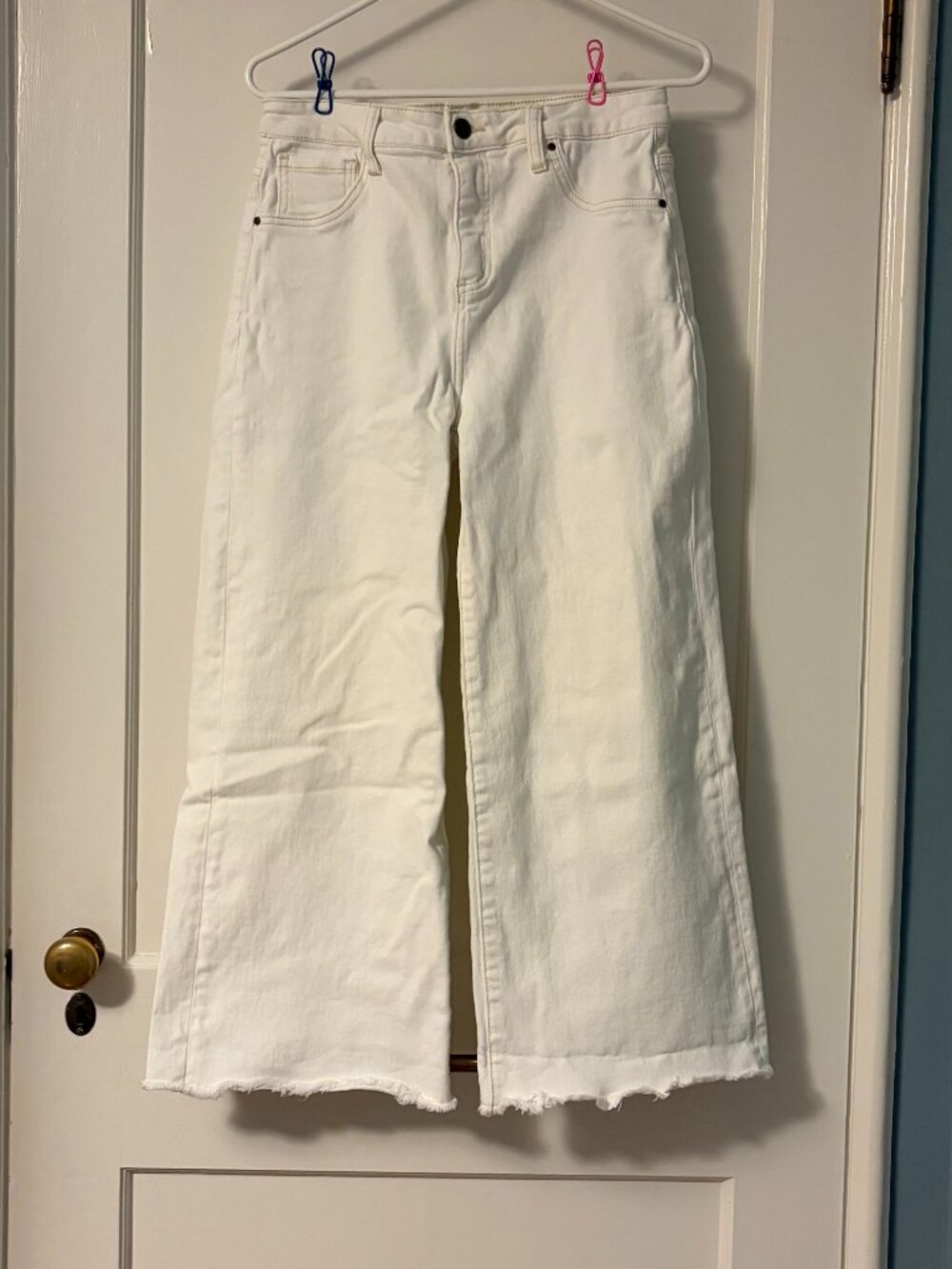 Risen Jeans high rise wide leg crop raw hem size 29 white boho classic